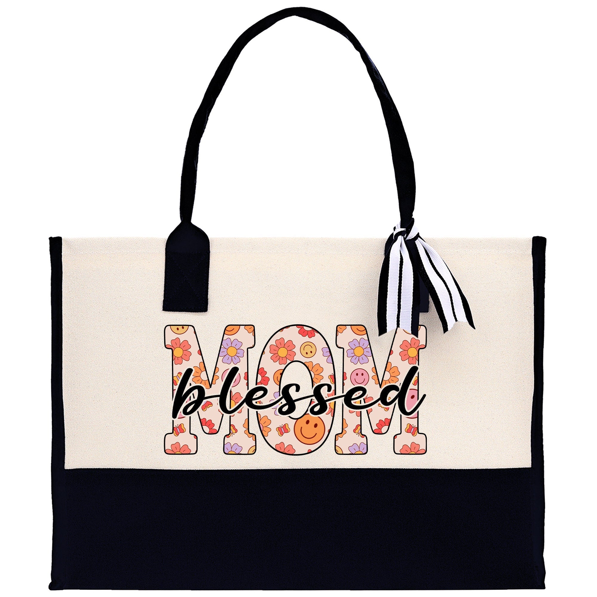 Cute Floral Blessed Mom Cotton Canvas Tote Bag Mom Gift Mom Bag Mom Shopping Bag New Mom Gift Best Mom Ever Bag Boy Girl Mama Tote - Aaria Tees Aaria Tees
