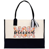Cute Floral Blessed Mom Cotton Canvas Tote Bag Mom Gift Mom Bag Mom Shopping Bag New Mom Gift Best Mom Ever Bag Boy Girl Mama Tote - Aaria Tees Aaria Tees