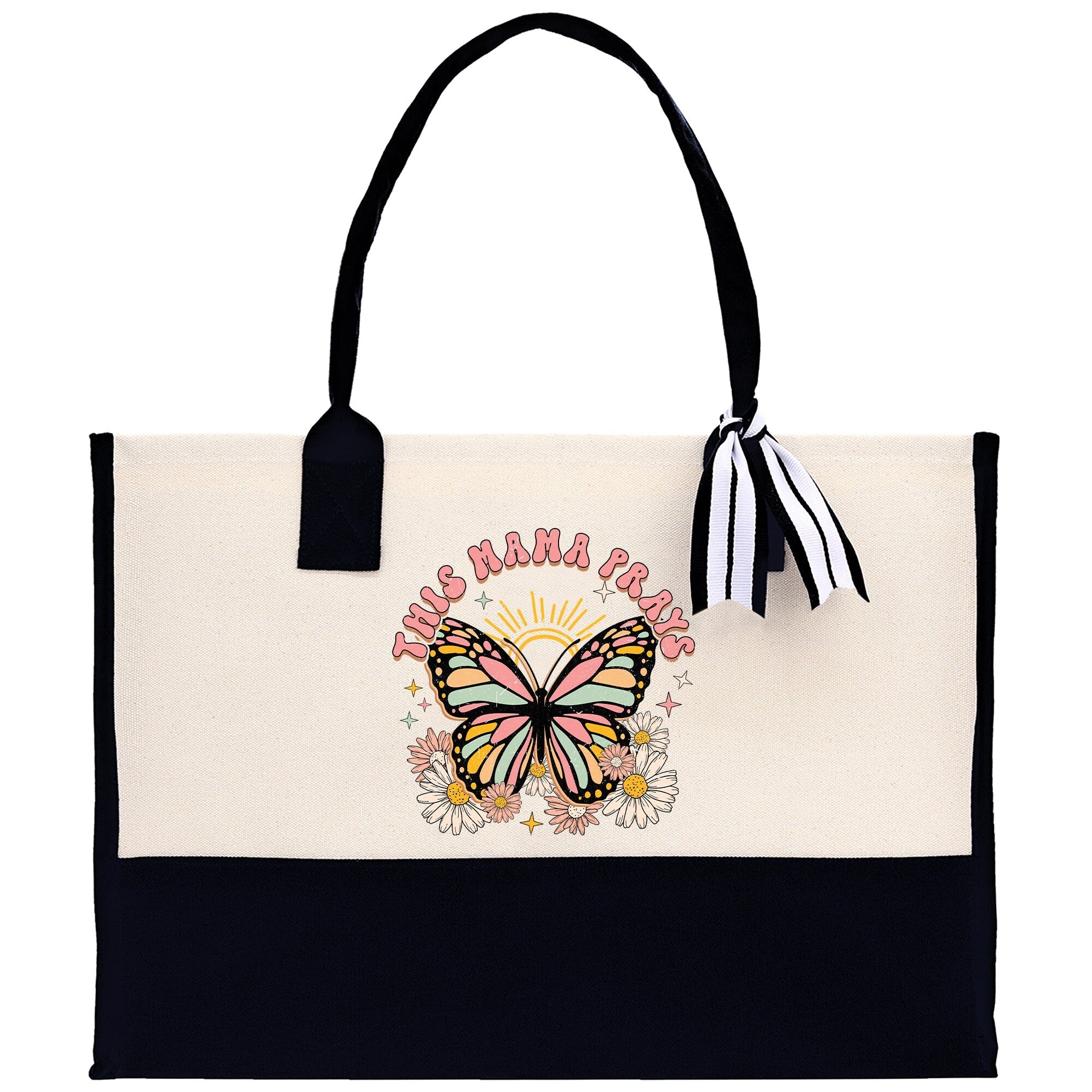 Retro Butterfly This Mama Prays Cotton Canvas Tote Bag Mom Gift Mom Bag Mom Shopping Bag New Mom Gift Best Mom Ever Bag Boy Girl Mama Tote - Aaria Tees Aaria Tees