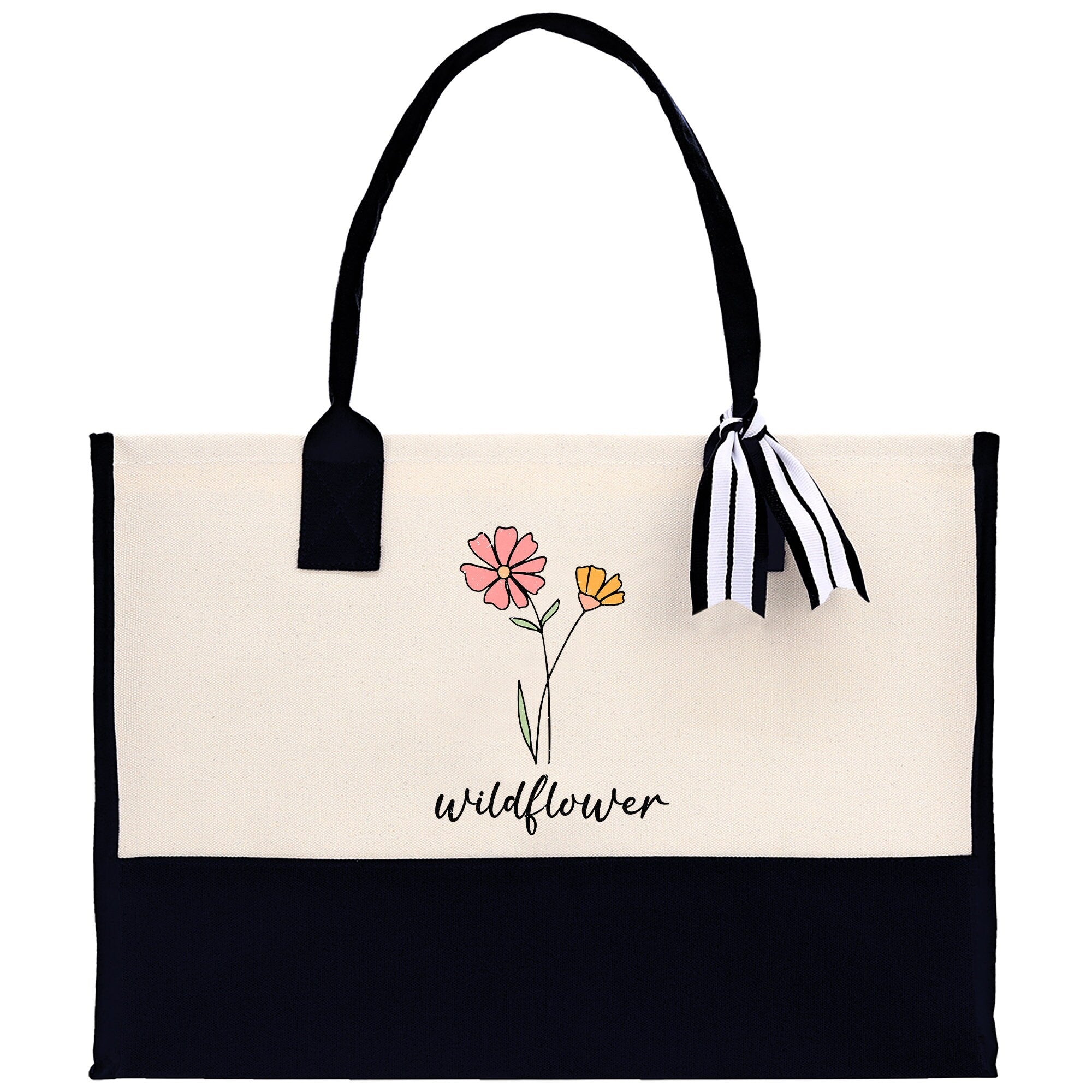 Floral Wildflower Cotton Canvas Tote Bag Mom Gift Mom Bag Mom Shopping Bag New Mom Gift Best Mom Ever Bag Boy Girl Mama Tote - Aaria Tees Aaria Tees