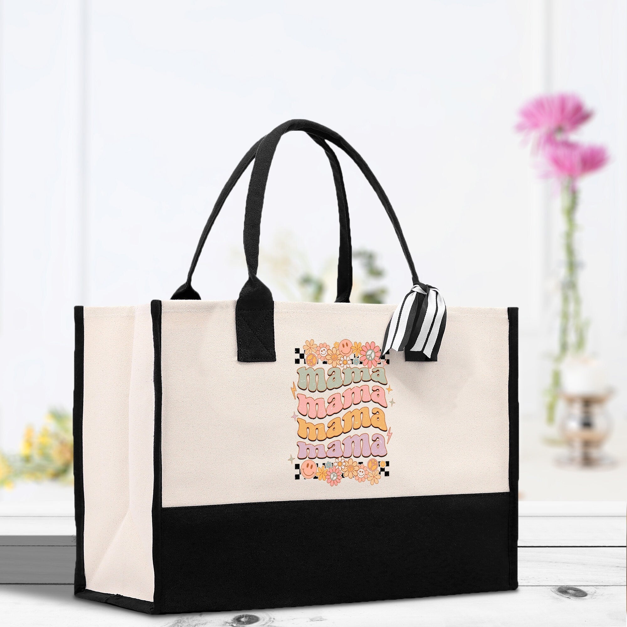 Retro Colorful Mama Mama Mama Cotton Canvas Tote Bag Mom Gift Mom Bag Mom Shopping Bag New Mom  Gift Best Mom Ever Bag Boy Girl Mama Tote - Aaria Tees Aaria Tees