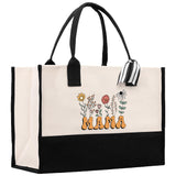 Floral Mama Cotton Canvas Tote Bag Mom Gift Mom Bag Mom Shopping Bag New Mom Gift Best Mom Ever Bag Boy Girl Mama Tote - Aaria Tees Aaria Tees