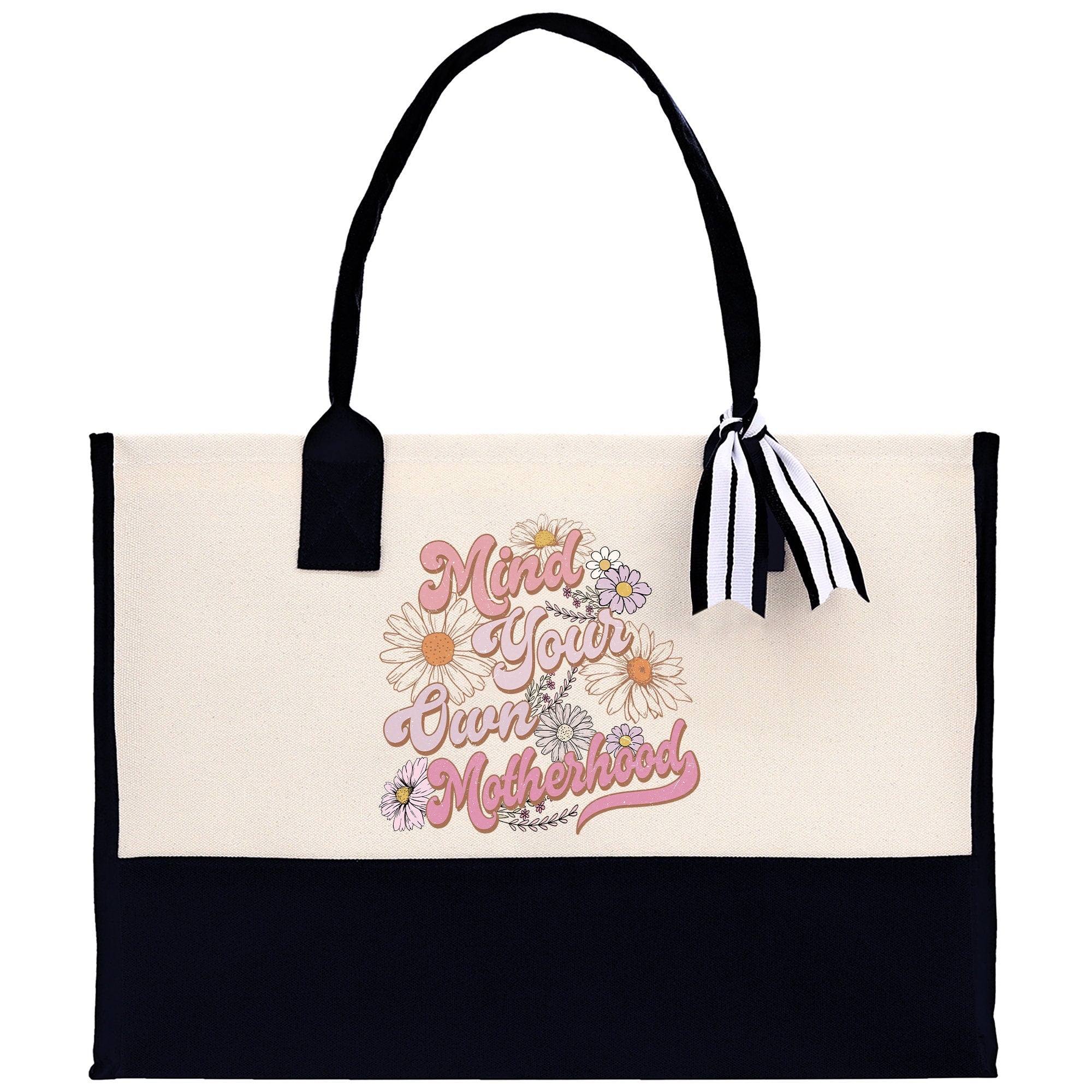 Retro Colorful Floral Mind Your Own Motherhood Cotton Canvas Tote Bag Mom Gift Mom Bag Mom Shopping Bag New Mom Gift Boy Girl Mama Tote - Aaria Tees Aaria Tees