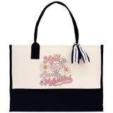 Retro Colorful Floral Mind Your Own Motherhood Cotton Canvas Tote Bag Mom Gift Mom Bag Mom Shopping Bag New Mom Gift Boy Girl Mama Tote - Aaria Tees Aaria Tees
