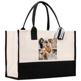 Custom Family Photo Collage and Initial Cotton Canvas Tote Bag Personalized Photo Tote Parent Gift Mothers Day Gift Picture Image Tote - Aaria Tees Aaria Tees
