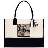 Custom Family Photo Collage and Initial Cotton Canvas Tote Bag Personalized Photo Tote Parent Gift Mothers Day Gift Picture Image Tote - Aaria Tees Aaria Tees