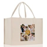 Custom Family Photo Collage and Initial Cotton Canvas Tote Bag Personalized Photo Tote Parent Gift Mothers Day Gift Picture Image Tote - Aaria Tees Aaria Tees