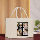 Custom Family Photo Collage and Initial Cotton Canvas Tote Bag Personalized Photo Tote Parent Gift Mothers Day Gift Picture Image Tote - Aaria Tees Aaria Tees