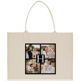 Custom Family Photo Collage and Initial Cotton Canvas Tote Bag Personalized Photo Tote Parent Gift Mothers Day Gift Picture Image Tote - Aaria Tees Aaria Tees