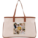 Custom Family Photo Collage and Initial Cotton Canvas Tote Bag Personalized Photo Tote Parent Gift Mothers Day Gift Picture Image Tote - Aaria Tees Aaria Tees