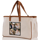 Custom Family Photo Collage and Initial Cotton Canvas Tote Bag Personalized Photo Tote Parent Gift Mothers Day Gift Picture Image Tote - Aaria Tees Aaria Tees
