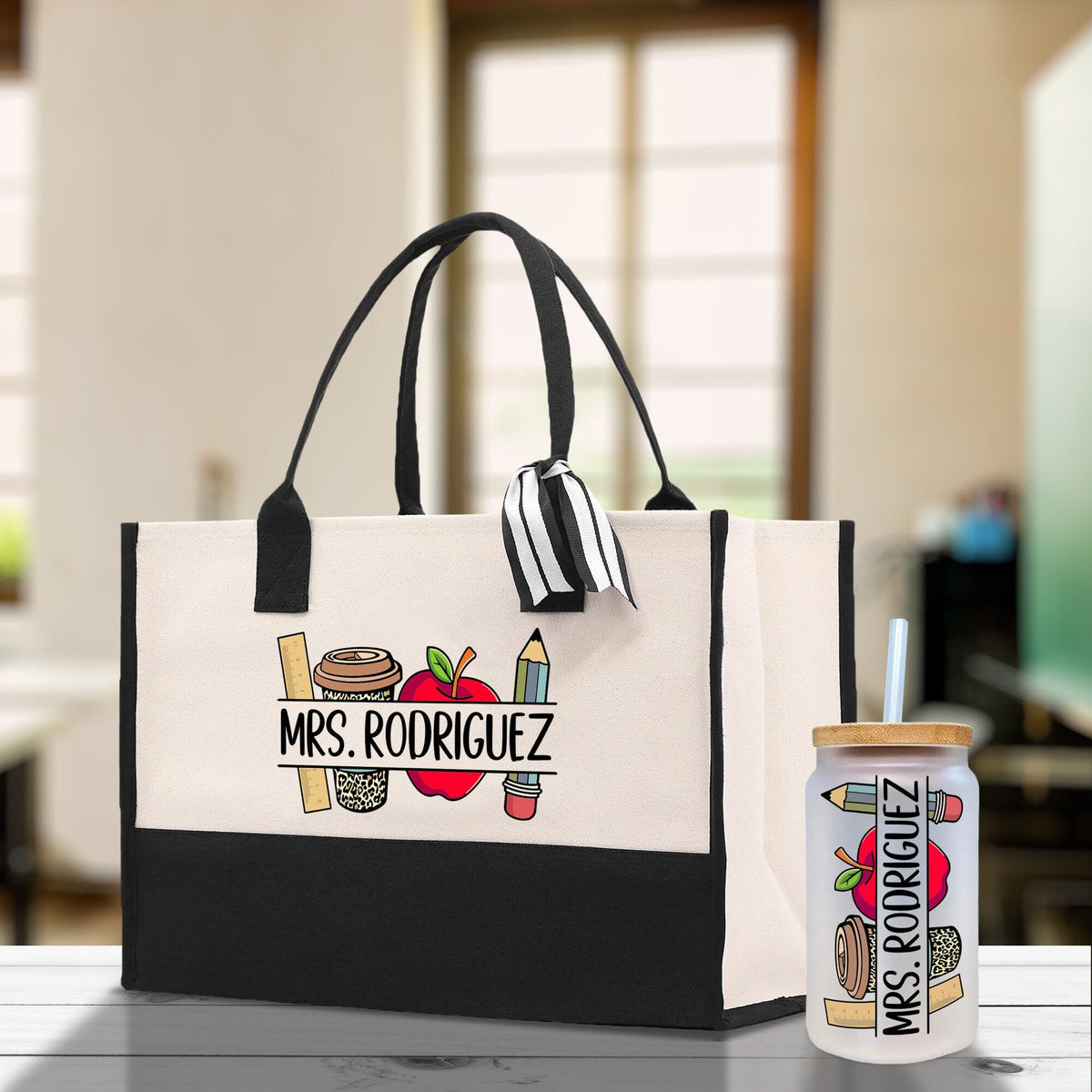 Personalized Teacher Cotton Canvas Tote Bag Gift for Teachers Teacher Life Tote Custom Teacher Appreciation Gift Bag Teacher Name Bag - Aaria Tees