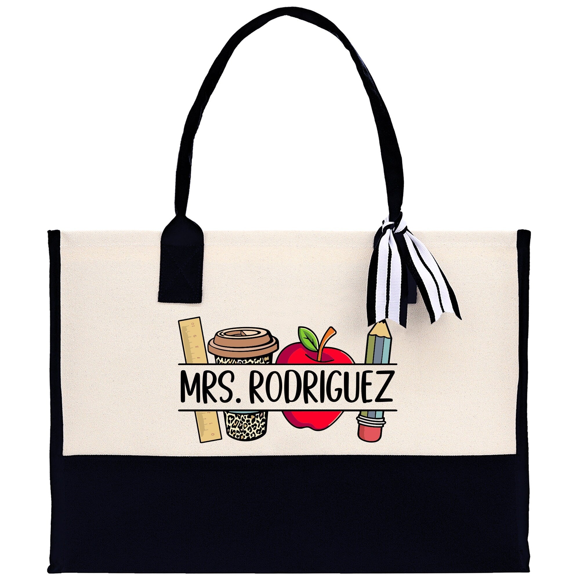 Personalized Teacher Cotton Canvas Tote Bag Gift for Teachers Teacher Life Tote Custom Teacher Appreciation Gift Bag Teacher Name Bag - Aaria Tees Aaria Tees