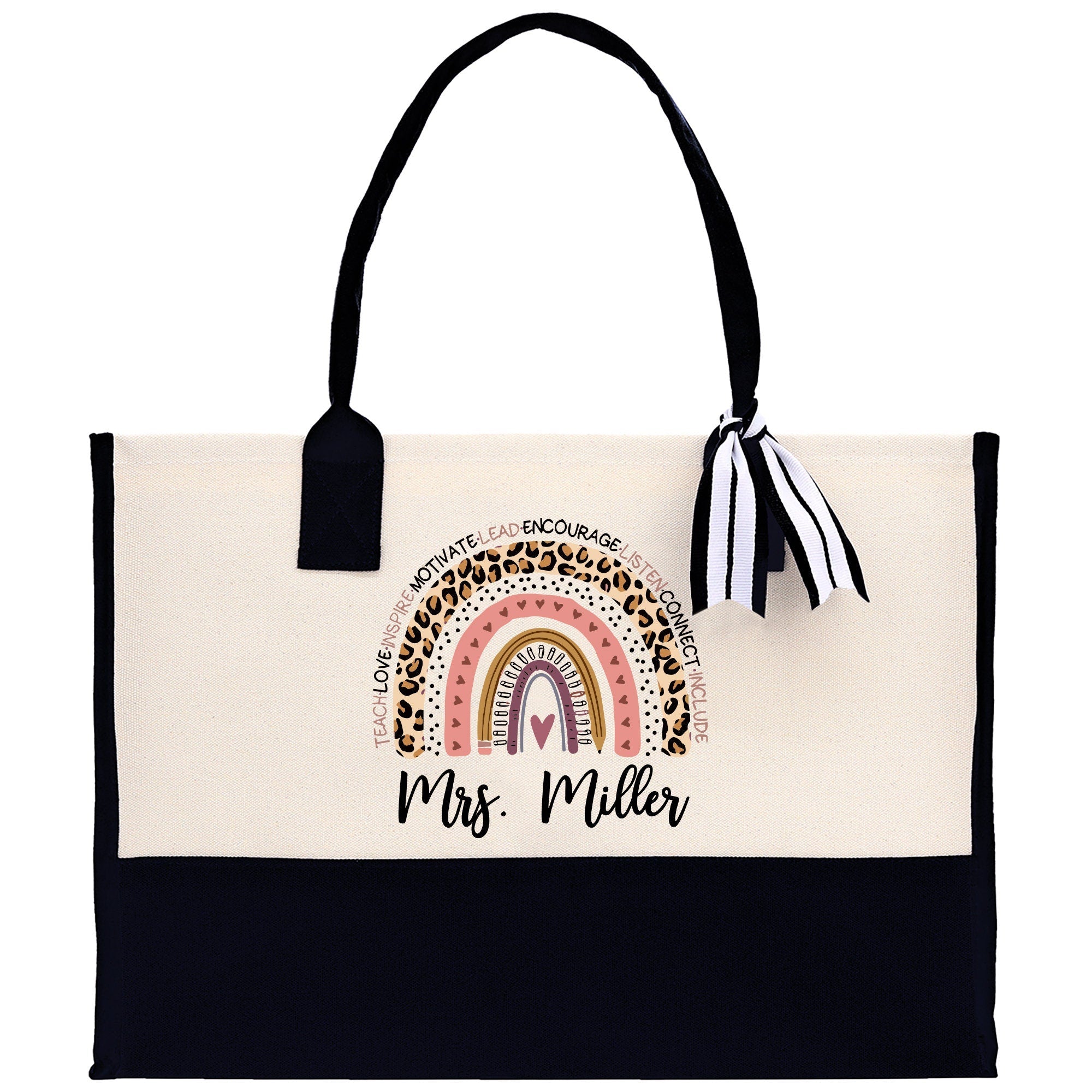Personalized Teacher Cotton Canvas Tote Bag Gift for Teachers Teacher Life Tote Custom Teacher Appreciation Gift Bag Teacher Name Bag - Aaria Tees Aaria Tees