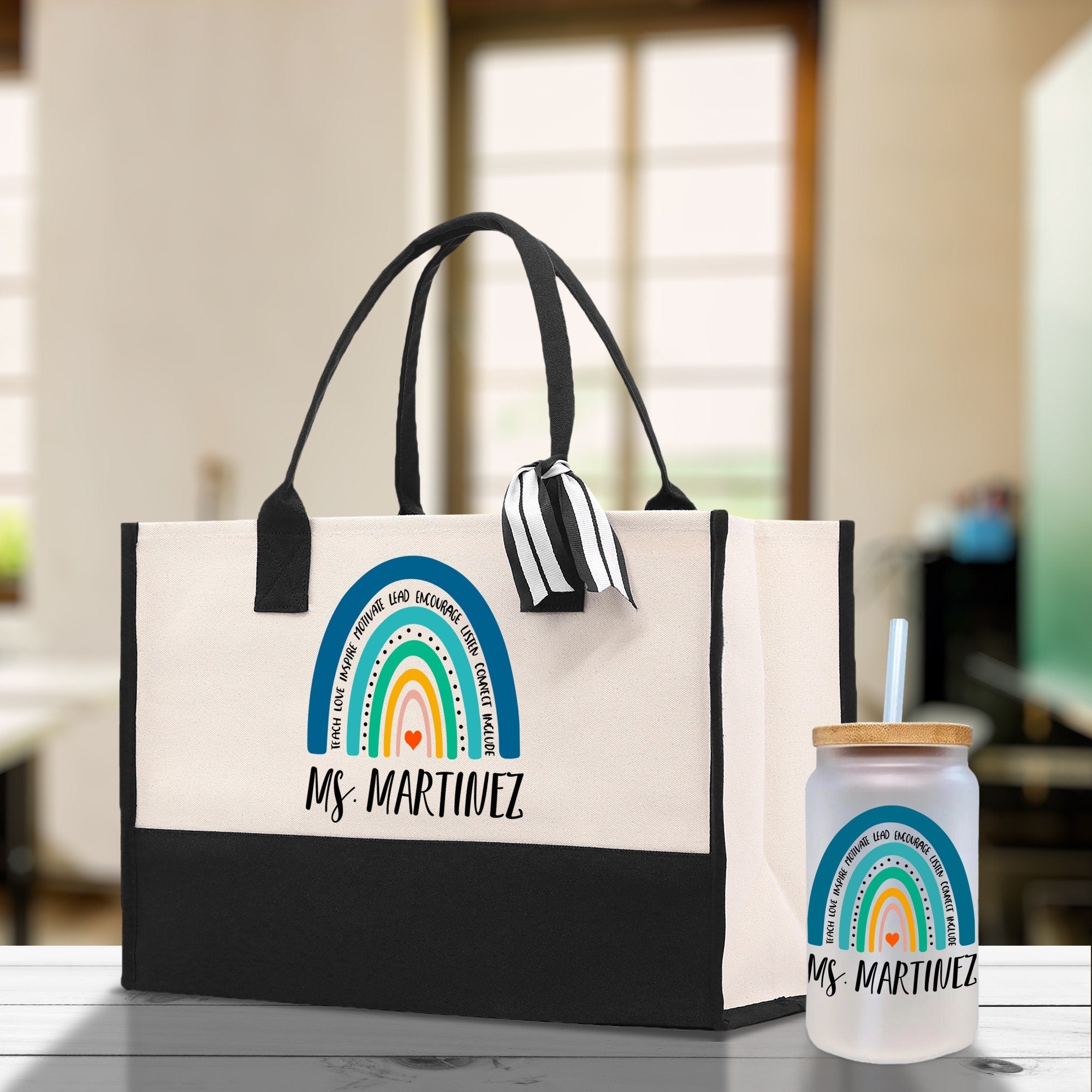Personalized Teacher Cotton Canvas Tote Bag Gift for Teachers Teacher Life Tote Custom Teacher Appreciation Gift Bag Teacher Name Bag - Aaria Tees Aaria Tees