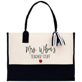 Personalized Teacher Cotton Canvas Tote Bag Gift for Teachers Teacher Life Tote Custom Teacher Appreciation Gift Bag Teacher Name Bag - Aaria Tees Aaria Tees