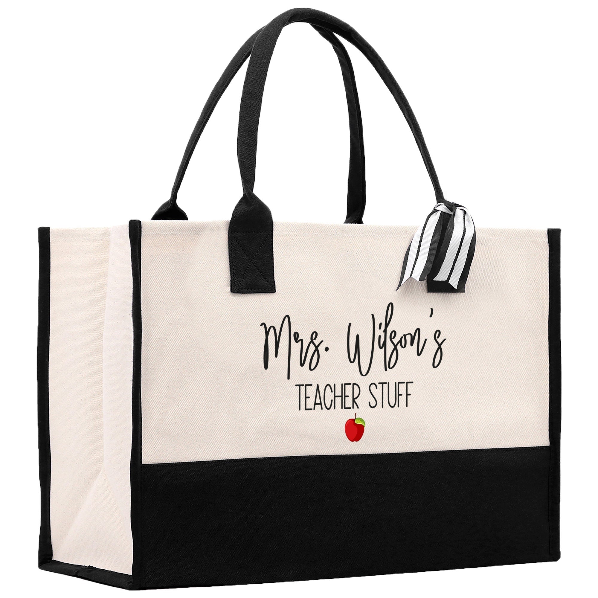 Personalized Teacher Cotton Canvas Tote Bag Gift for Teachers Teacher Life Tote Custom Teacher Appreciation Gift Bag Teacher Name Bag - Aaria Tees Aaria Tees