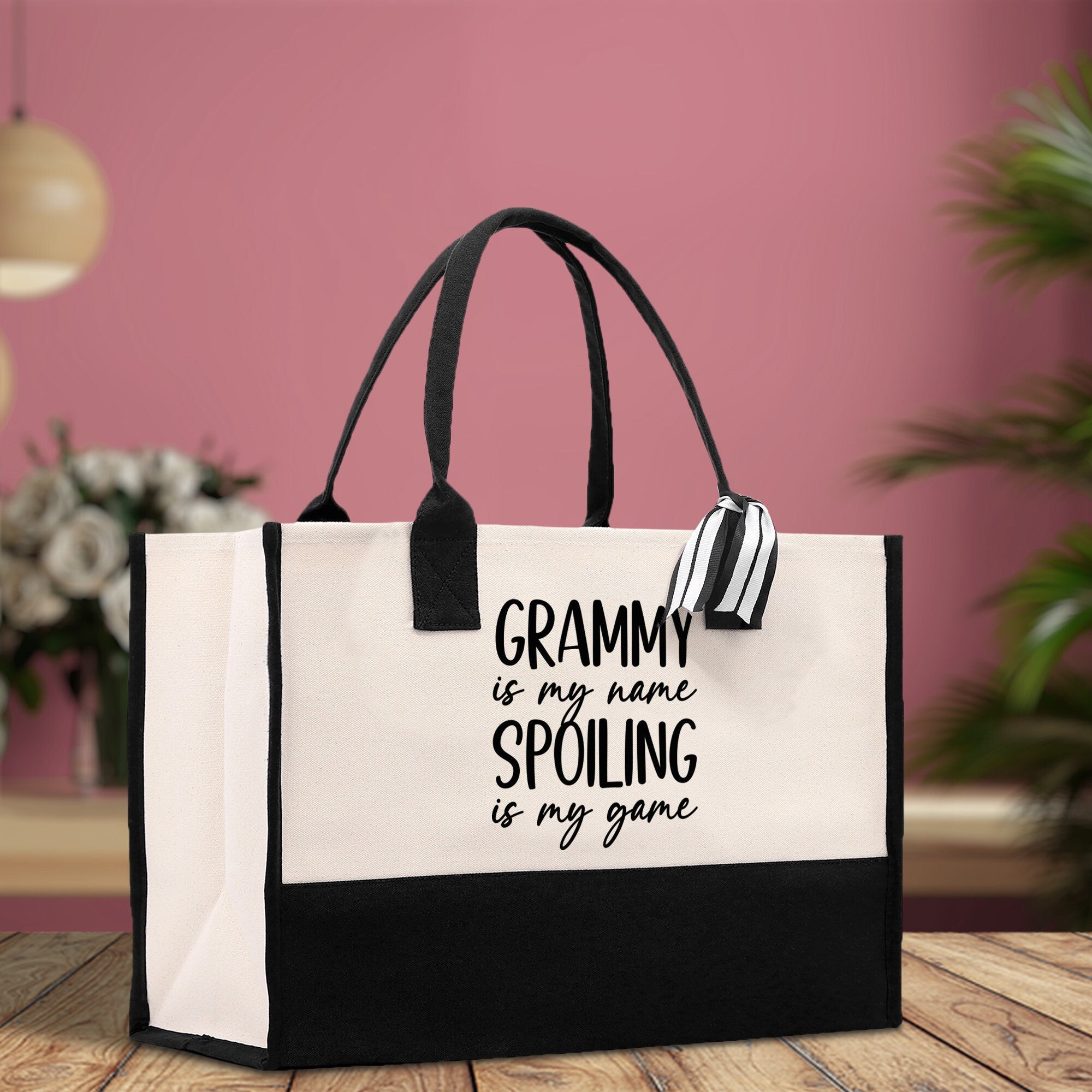 Grammy is My Name Spoiling is My Game Cotton Canvas Tote Bag Grandma Tote Bag Grandma Nana Bag Shopping Bag Mothers Day Gift - Aaria Tees Aaria Tees