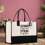 Grammy is My Name Spoiling is My Game Cotton Canvas Tote Bag Grandma Tote Bag Grandma Nana Bag Shopping Bag Mothers Day Gift - Aaria Tees Aaria Tees