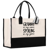 Grammy is My Name Spoiling is My Game Cotton Canvas Tote Bag Grandma Tote Bag Grandma Nana Bag Shopping Bag Mothers Day Gift - Aaria Tees Aaria Tees