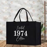 Custom Limited Edition Birthday 1973 Cotton Canvas Tote Bag 50th Birthday Gift For Women Personalized 50th Birthday Celebration Party Gift - Aaria Tees Aaria Tees