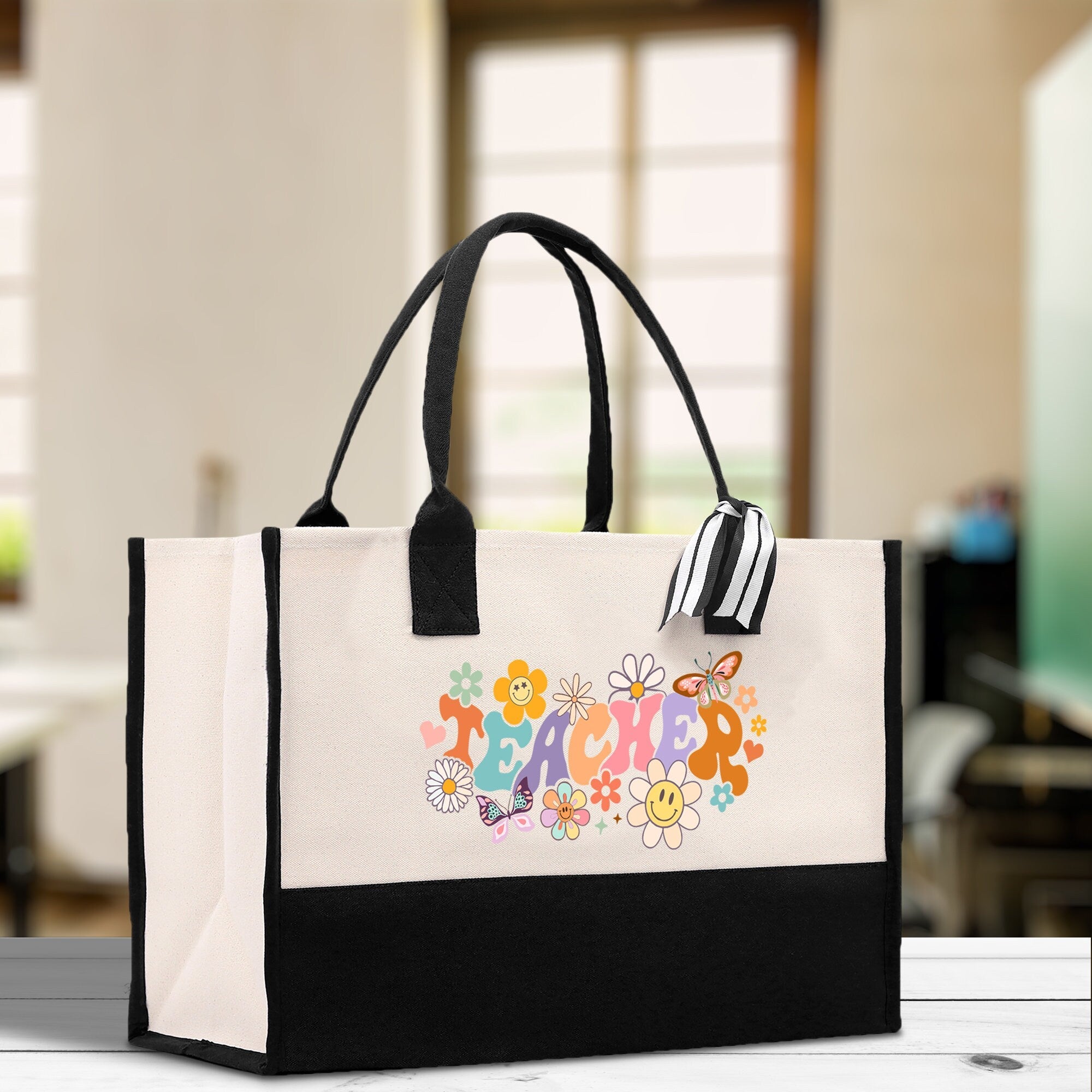 Teacher Floral Tote Bag Teacher Wildflower Graphic Tote Teacher Life Tote Bag Teacher Flower Bag Gift for Teacher Wildflower Book Bag - Aaria Tees Aaria Tees