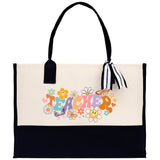 Teacher Floral Tote Bag Teacher Wildflower Graphic Tote Teacher Life Tote Bag Teacher Flower Bag Gift for Teacher Wildflower Book Bag - Aaria Tees Aaria Tees