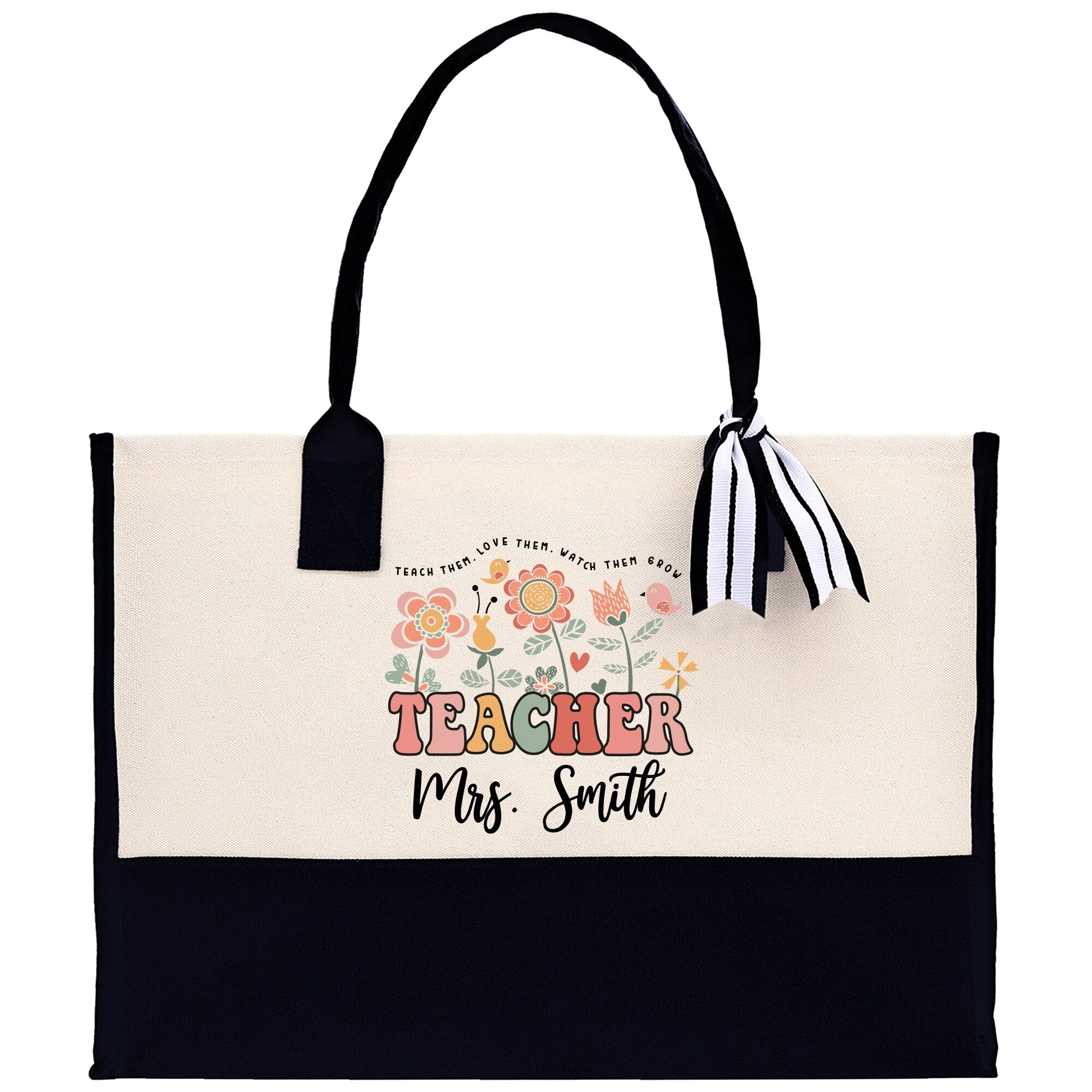 Teacher Floral Tote Bag Teacher Wildflower Graphic Tote Teacher Life Tote Bag Teacher Flower Bag Gift for Teacher Wildflower Book Bag - Aaria Tees Aaria Tees