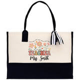 Teacher Floral Tote Bag Teacher Wildflower Graphic Tote Teacher Life Tote Bag Teacher Flower Bag Gift for Teacher Wildflower Book Bag - Aaria Tees Aaria Tees