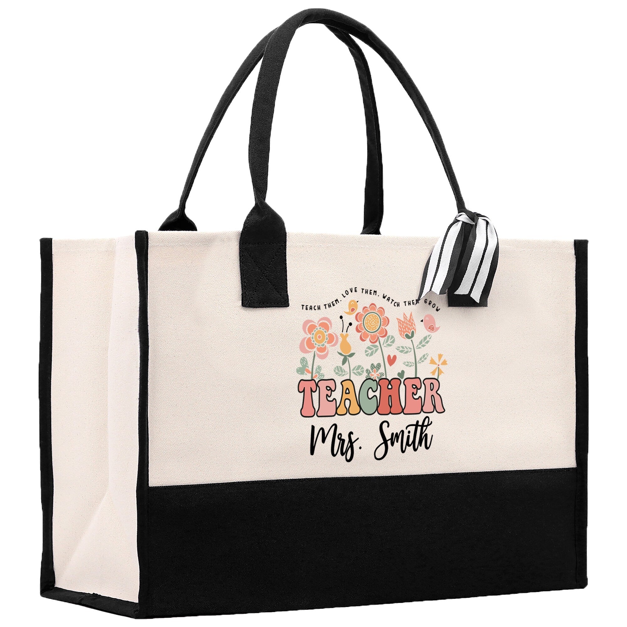 Teacher Floral Tote Bag Teacher Wildflower Graphic Tote Teacher Life Tote Bag Teacher Flower Bag Gift for Teacher Wildflower Book Bag - Aaria Tees Aaria Tees