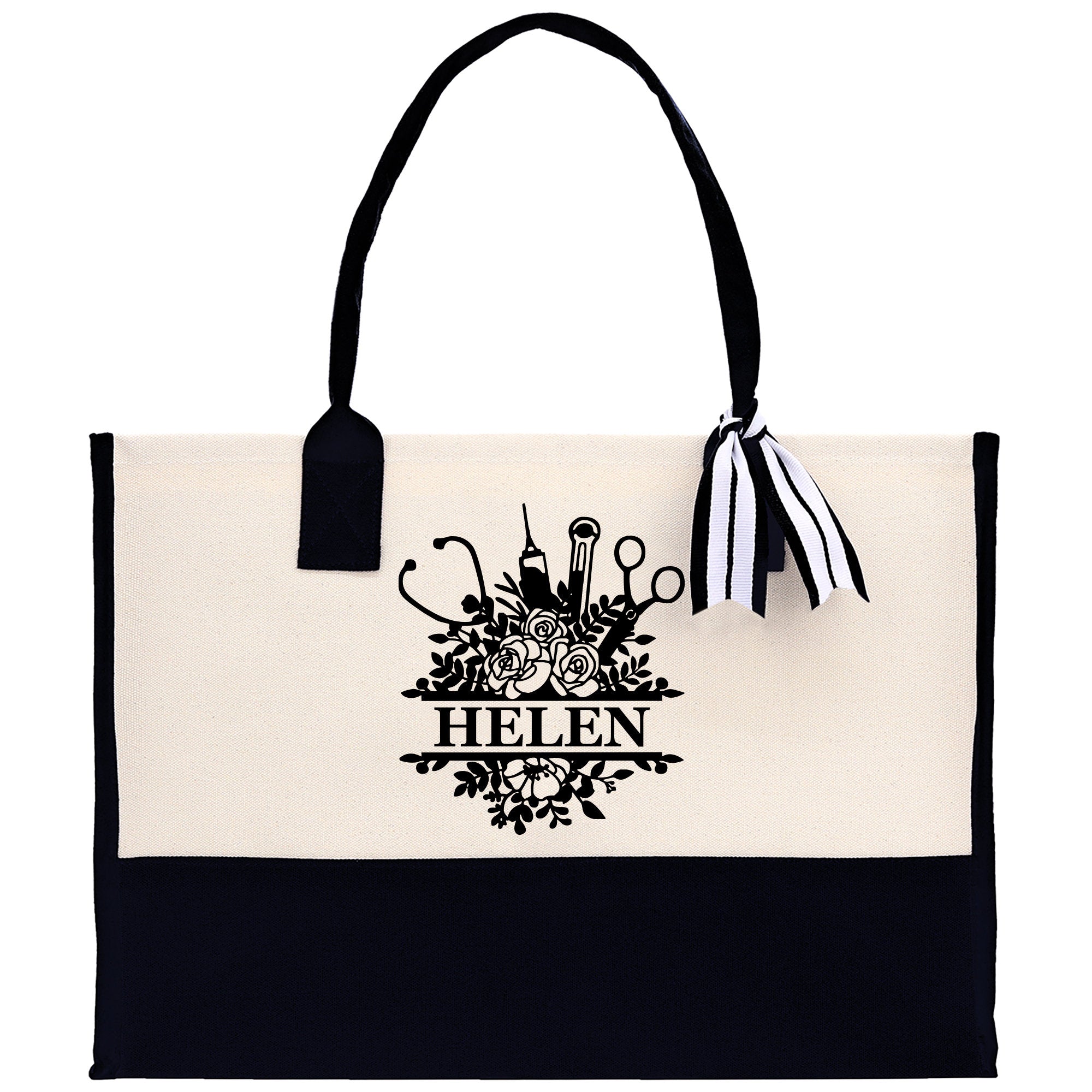 Floral Doctor Nurse Stuff Name Custom Personalized Cotton Canvas Tote Bag Nurse Gift Future Nurse Gift Nursing Student Graduation Gift - Aaria Tees Aaria Tees