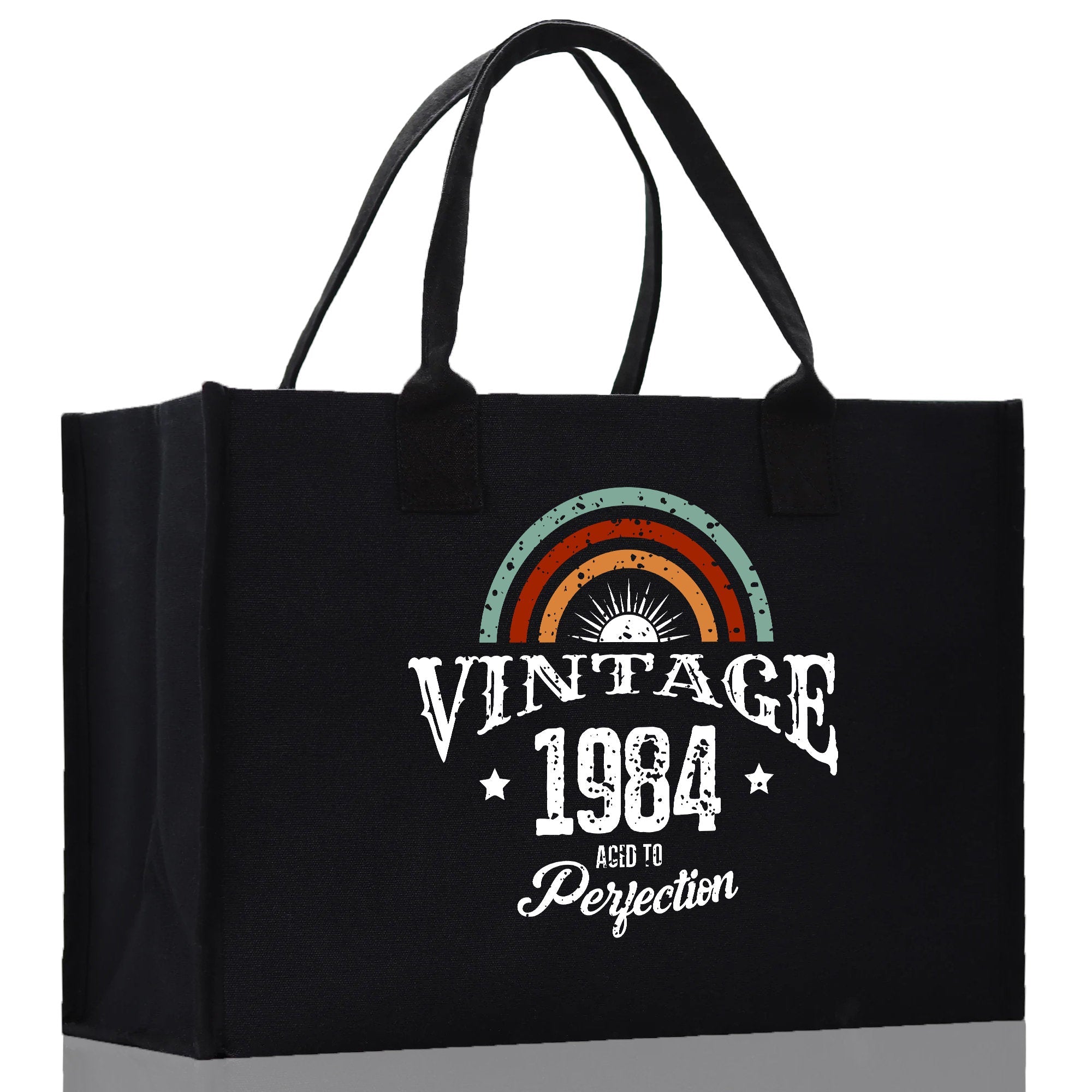 Vintage 1984 Aged To Perfection 40 Age Birthday Cotton Canvas Tote Bag 60th Birthday Gift For Women 40th Birthday Celebration Party Gift - Aaria Tees Aaria Tees