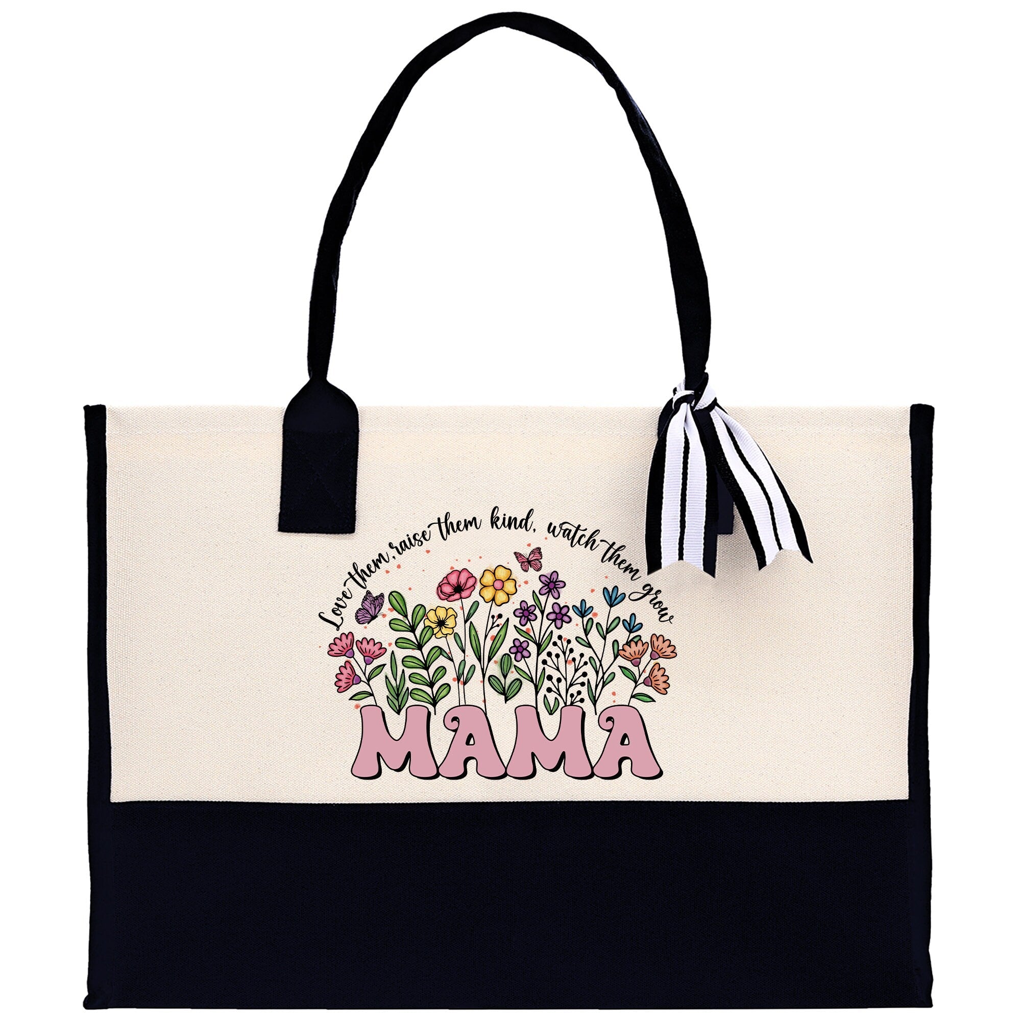 Floral Love Them Raise Them Kind Watch Them Grow Mama Cotton Canvas Tote Bag Mom Gift Mom Shopping Bag Best Mom Ever Bag Boy Girl Mama Tote - Aaria Tees Aaria Tees