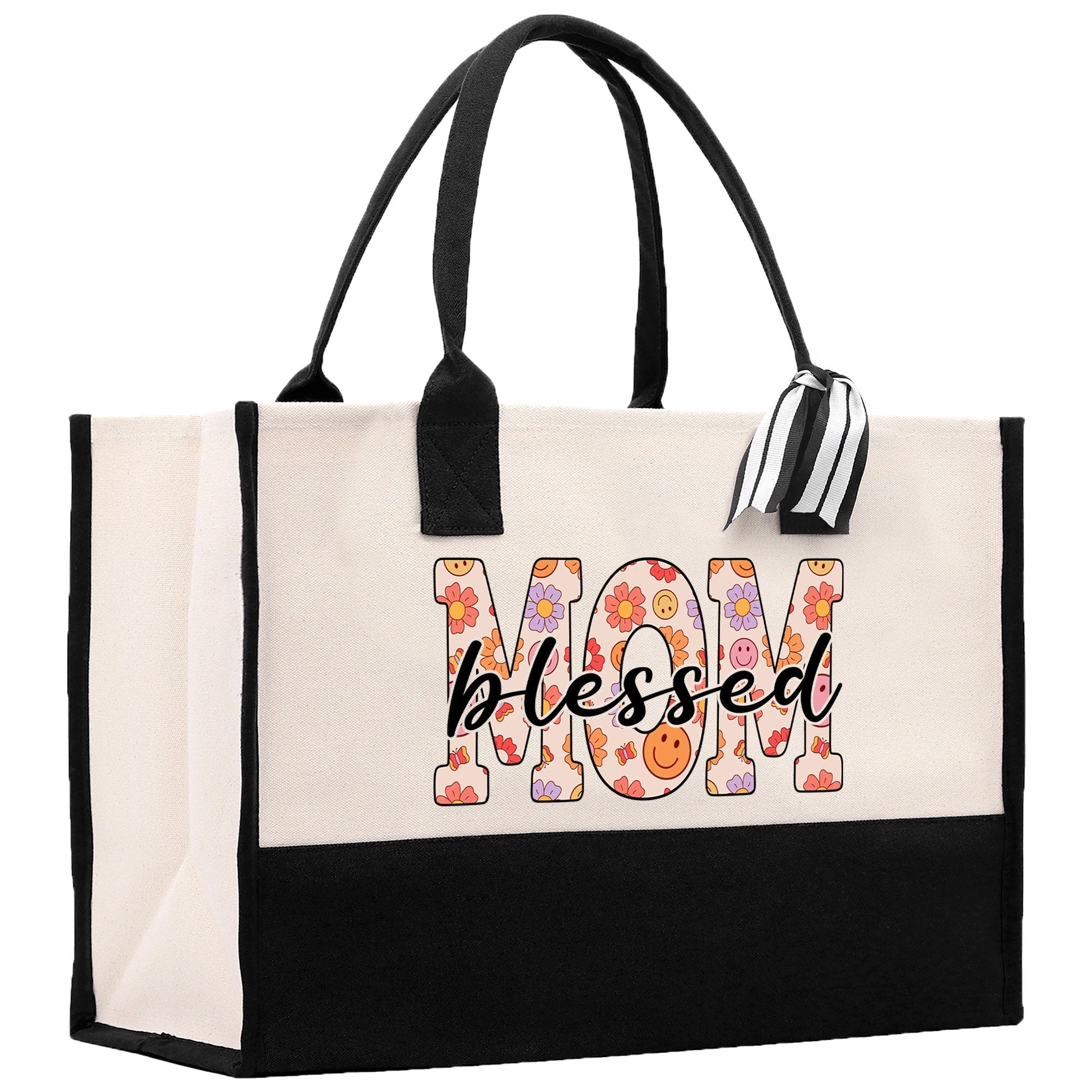 Cute Floral Blessed Mom Cotton Canvas Tote Bag Mom Gift Mom Bag Mom Shopping Bag New Mom Gift Best Mom Ever Bag Boy Girl Mama Tote - Aaria Tees Aaria Tees