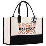 Cute Floral Blessed Mom Cotton Canvas Tote Bag Mom Gift Mom Bag Mom Shopping Bag New Mom Gift Best Mom Ever Bag Boy Girl Mama Tote - Aaria Tees Aaria Tees