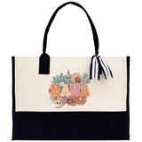 Floral Retro Mama Cotton Canvas Tote Bag Mom Gift Mom Bag Mom Shopping Bag New Mom Gift Best Mom Ever Bag Boy Girl Mama Tote - Aaria Tees Aaria Tees