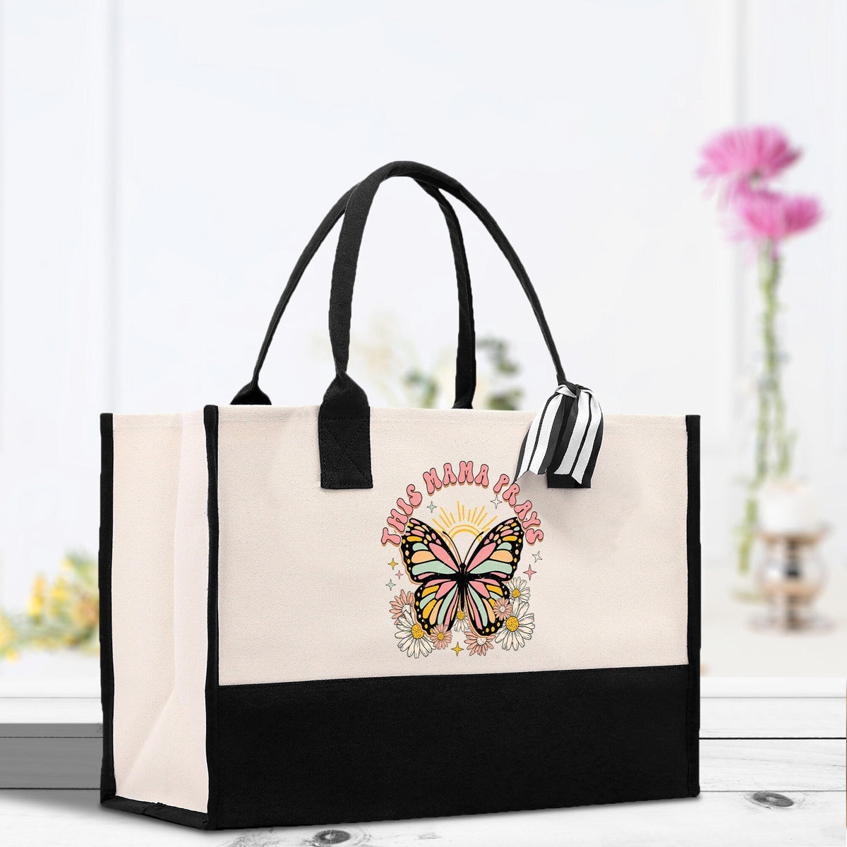 Retro Butterfly This Mama Prays Cotton Canvas Tote Bag Mom Gift Mom Bag Mom Shopping Bag New Mom Gift Best Mom Ever Bag Boy Girl Mama Tote - Aaria Tees