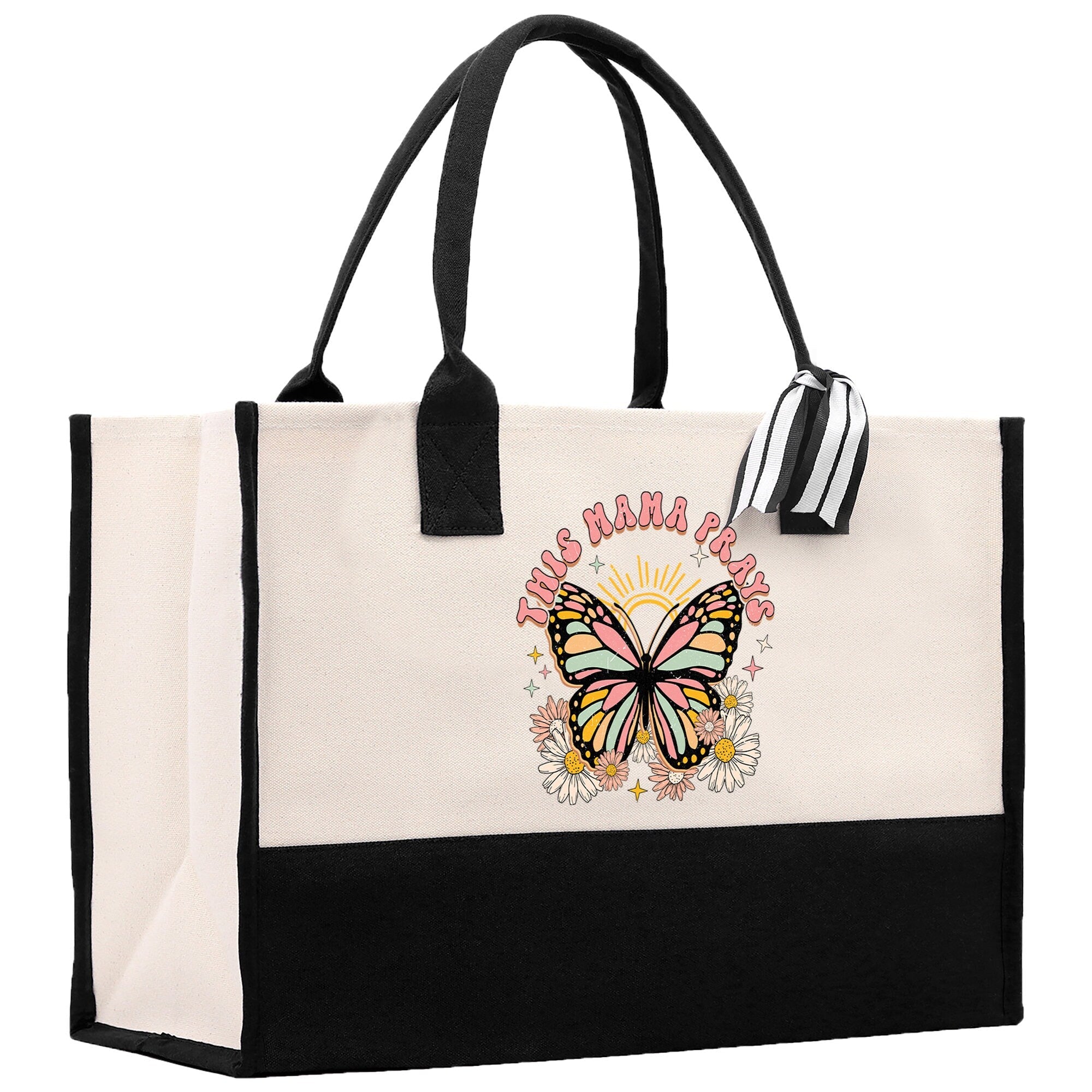 Retro Butterfly This Mama Prays Cotton Canvas Tote Bag Mom Gift Mom Bag Mom Shopping Bag New Mom Gift Best Mom Ever Bag Boy Girl Mama Tote - Aaria Tees Aaria Tees