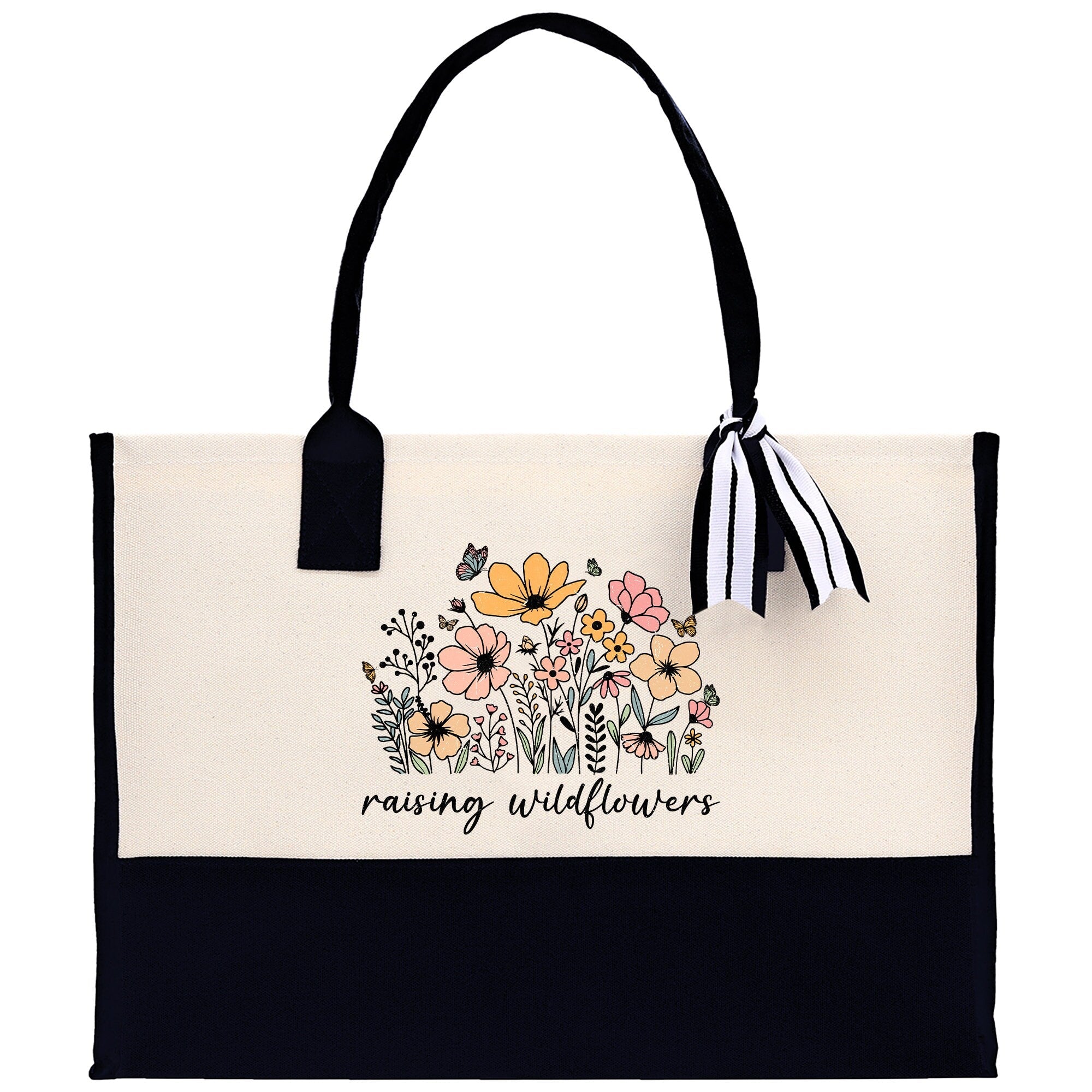 Floral Raising Wildflowers Cotton Canvas Tote Bag Mom Gift Mom Bag Mom Shopping Bag New Mom Gift Best Mom Ever Bag Boy Girl Mama Tote - Aaria Tees Aaria Tees
