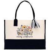 Floral Raising Wildflowers Cotton Canvas Tote Bag Mom Gift Mom Bag Mom Shopping Bag New Mom Gift Best Mom Ever Bag Boy Girl Mama Tote - Aaria Tees Aaria Tees