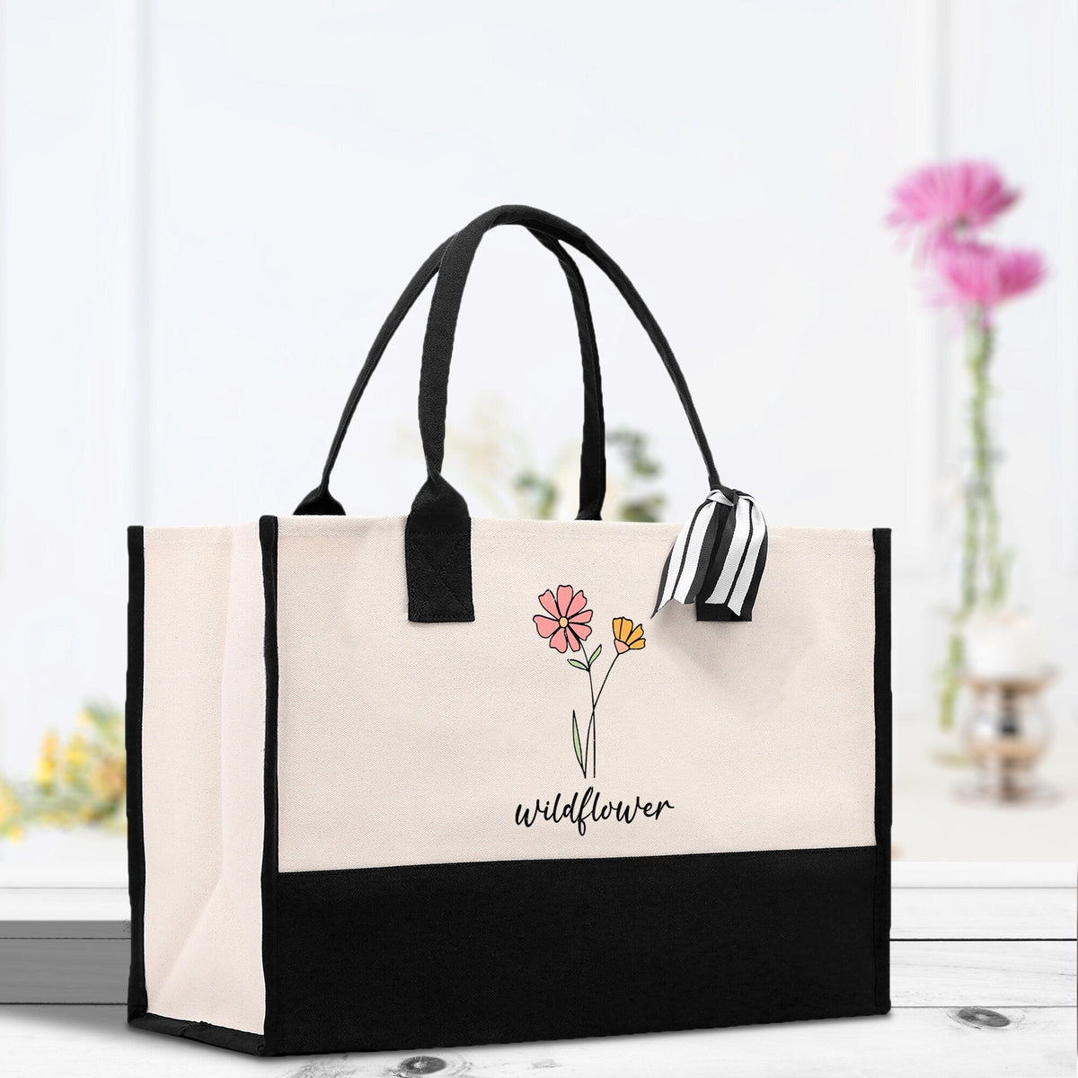 Floral Wildflower Cotton Canvas Tote Bag Mom Gift Mom Bag Mom Shopping Bag New Mom Gift Best Mom Ever Bag Boy Girl Mama Tote - Aaria Tees