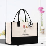 Floral Wildflower Cotton Canvas Tote Bag Mom Gift Mom Bag Mom Shopping Bag New Mom Gift Best Mom Ever Bag Boy Girl Mama Tote - Aaria Tees Aaria Tees