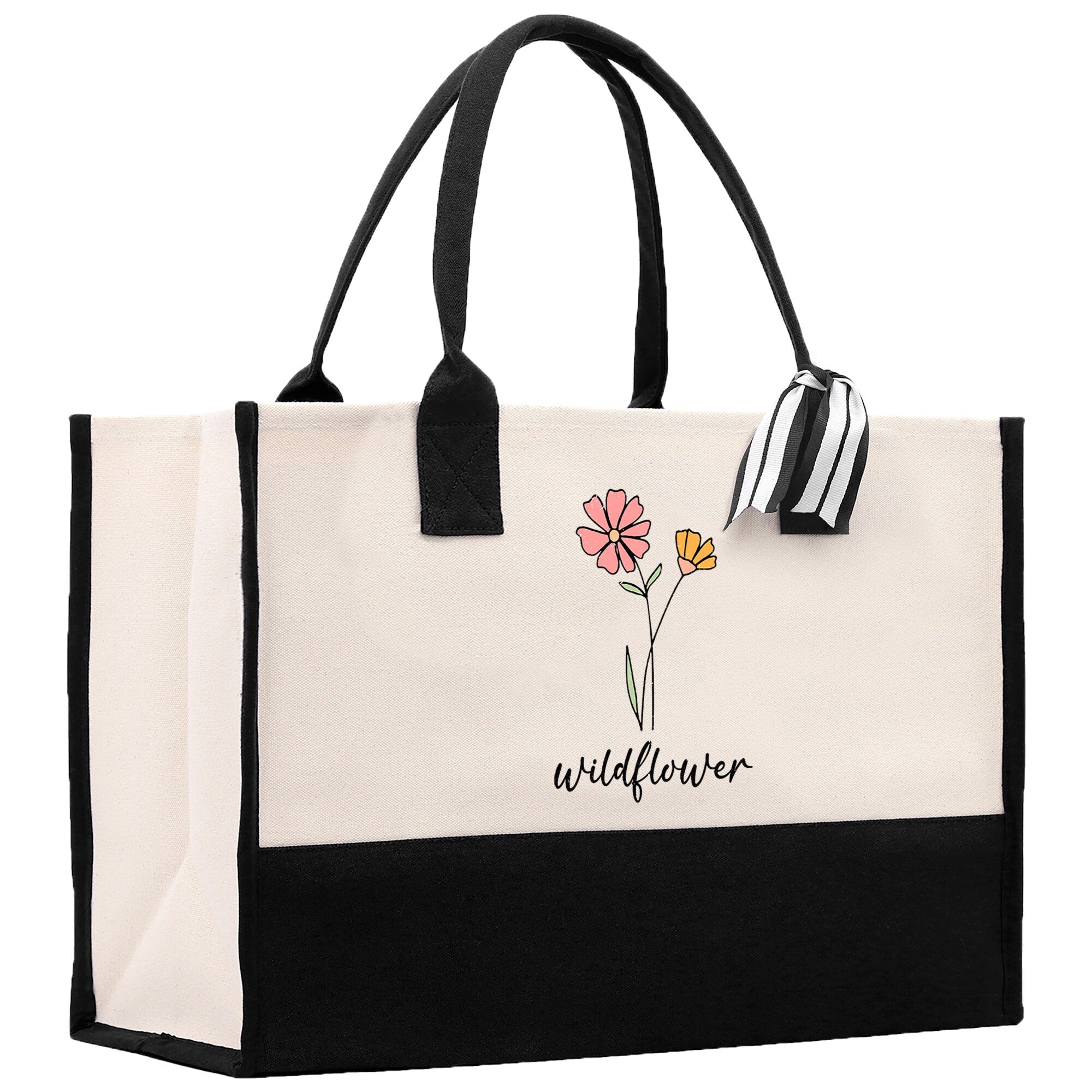 Floral Wildflower Cotton Canvas Tote Bag Mom Gift Mom Bag Mom Shopping Bag New Mom Gift Best Mom Ever Bag Boy Girl Mama Tote - Aaria Tees Aaria Tees