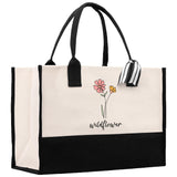 Floral Wildflower Cotton Canvas Tote Bag Mom Gift Mom Bag Mom Shopping Bag New Mom Gift Best Mom Ever Bag Boy Girl Mama Tote - Aaria Tees Aaria Tees