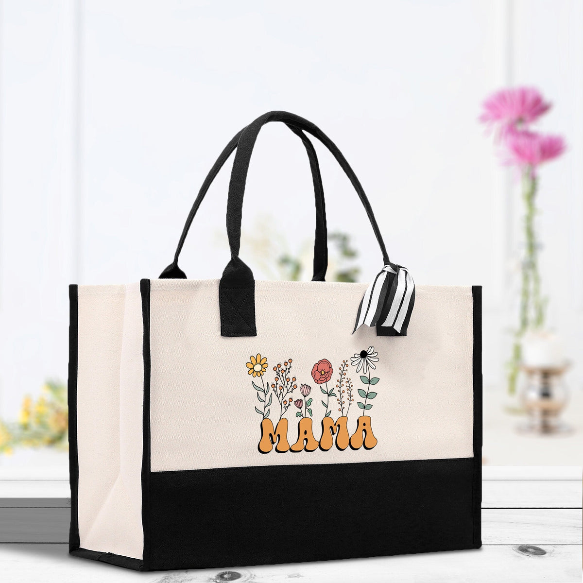 Floral Mama Cotton Canvas Tote Bag Mom Gift Mom Bag Mom Shopping Bag New Mom Gift Best Mom Ever Bag Boy Girl Mama Tote - Aaria Tees