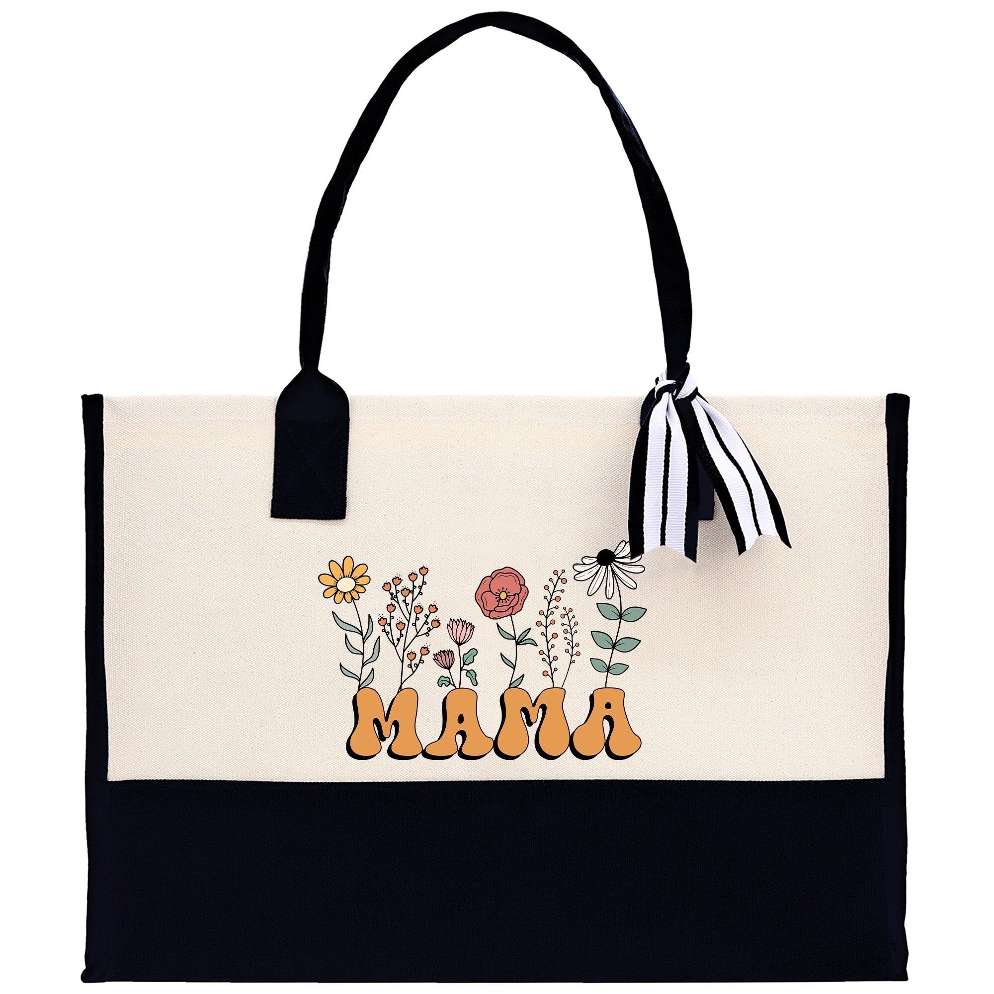 Floral Mama Cotton Canvas Tote Bag Mom Gift Mom Bag Mom Shopping Bag New Mom Gift Best Mom Ever Bag Boy Girl Mama Tote - Aaria Tees Aaria Tees