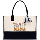 Floral Mama Cotton Canvas Tote Bag Mom Gift Mom Bag Mom Shopping Bag New Mom Gift Best Mom Ever Bag Boy Girl Mama Tote - Aaria Tees Aaria Tees