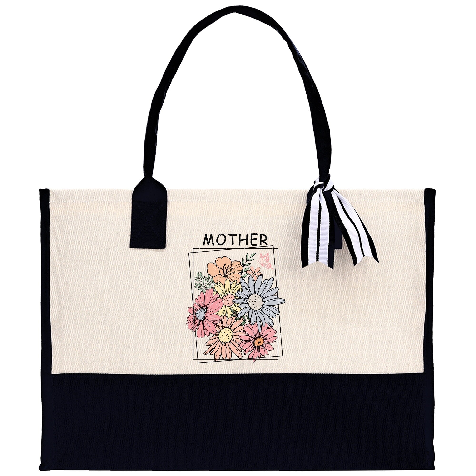 Retro Colorful Floral Mother Cotton Canvas Tote Bag Mom Gift Mom Bag Mom Shopping Bag New Mom Gift Best Mom Ever Bag Boy Girl Mama Tote - Aaria Tees Aaria Tees