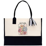 Retro Colorful Floral Mother Cotton Canvas Tote Bag Mom Gift Mom Bag Mom Shopping Bag New Mom Gift Best Mom Ever Bag Boy Girl Mama Tote - Aaria Tees Aaria Tees