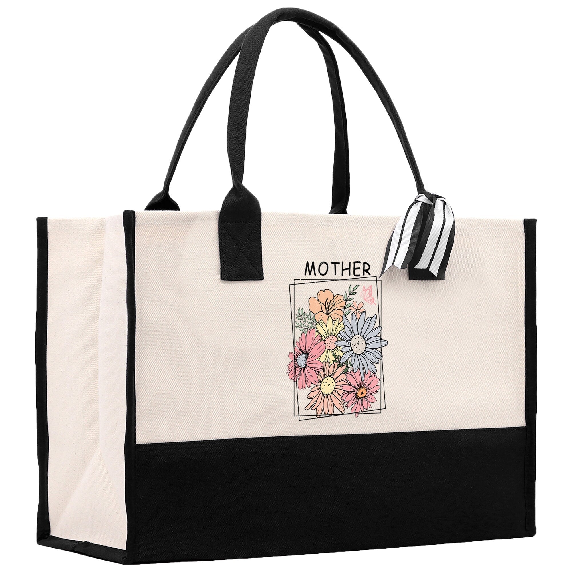Retro Colorful Floral Mother Cotton Canvas Tote Bag Mom Gift Mom Bag Mom Shopping Bag New Mom Gift Best Mom Ever Bag Boy Girl Mama Tote - Aaria Tees Aaria Tees